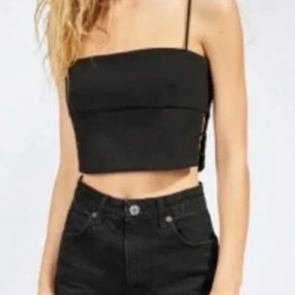 Zara Midnight Black Strappy Crop Top with Open Sides | M